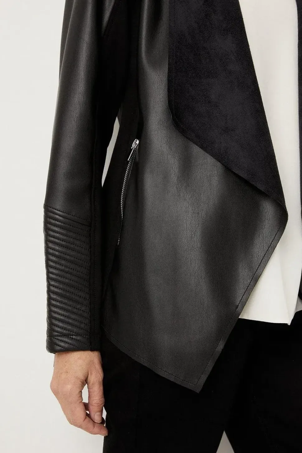 Black Faux Leather Waterfall Jacket