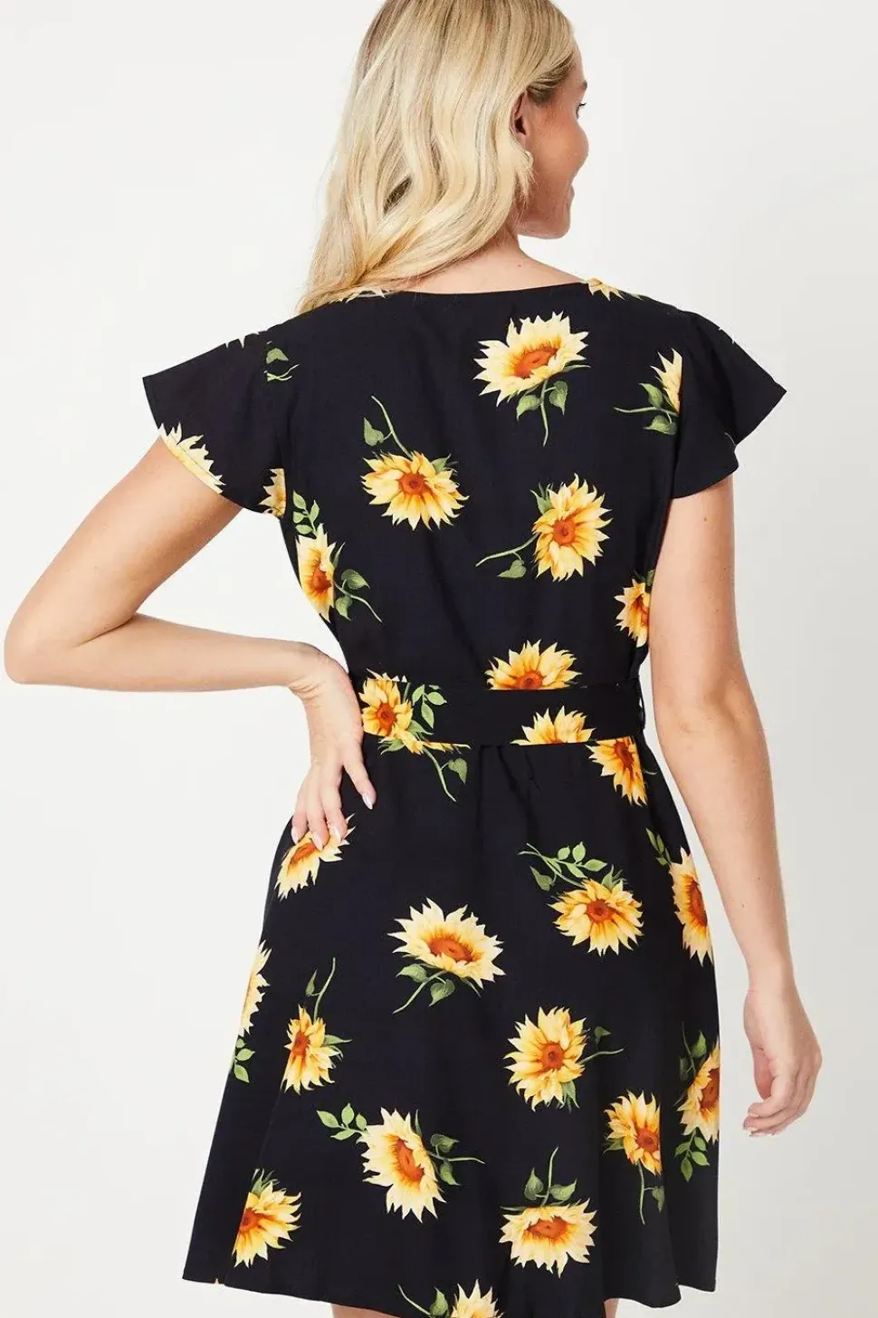 Black Floral Button Front Mini Dress