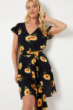 Black Floral Button Front Mini Dress