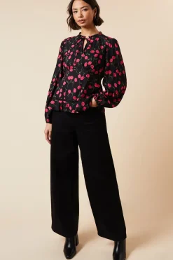 Black Floral Lace Trim Overhead Blouse