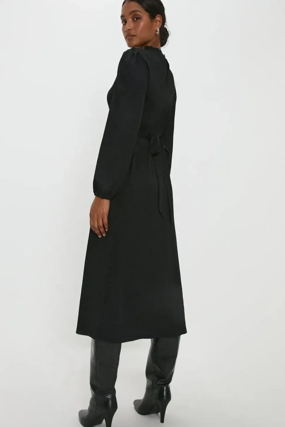 Black Frill Neck Midi Dress