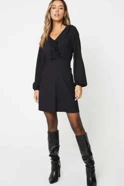 Black Frill Neck Mini Dress
