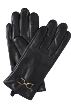 Black Horsebit Leather Gloves