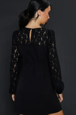 Black Lace Detail Mini Dress
