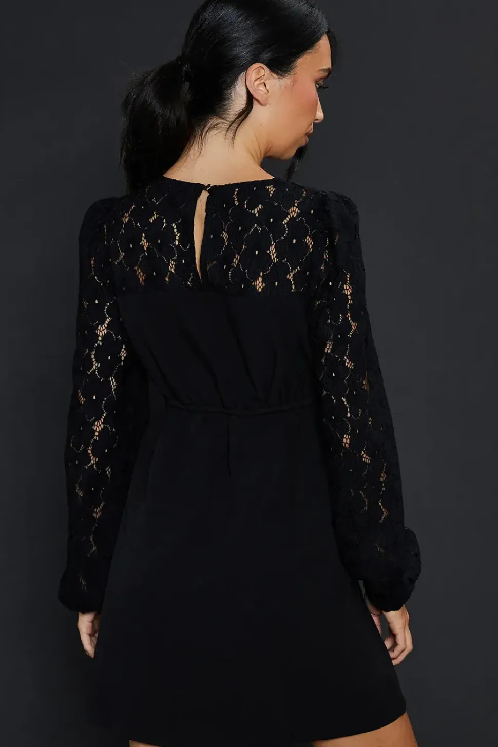 Black Lace Detail Mini Dress