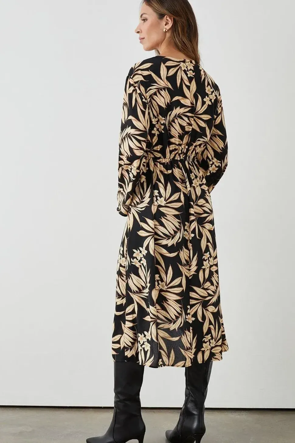 Black Leaf Tie Wrap Dress