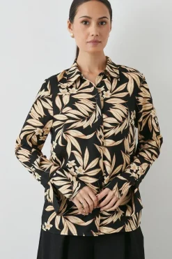 Black Leaf Wide Cuff Collared Shirt