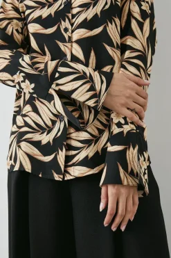 Black Leaf Wide Cuff Collared Shirt
