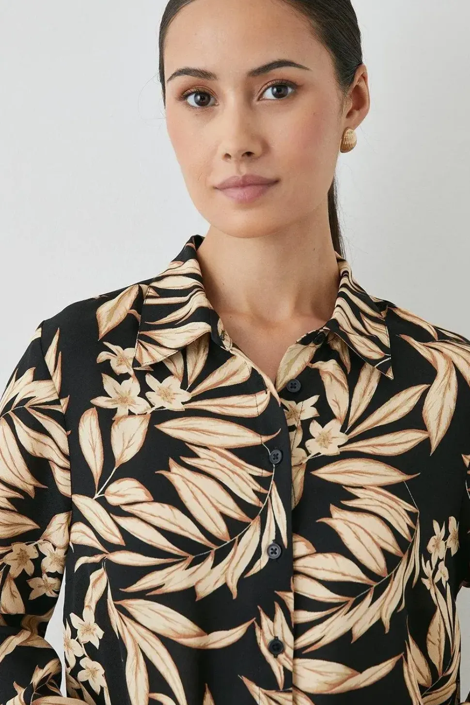 Black Leaf Wide Cuff Collared Shirt