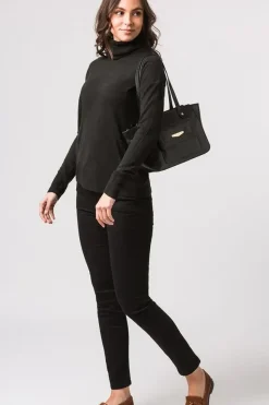 Black Leather Tote Shopper Bag| BYXNA