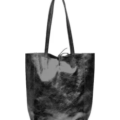 Black Metallic Leather Tote Shopper Bag | BIXNN