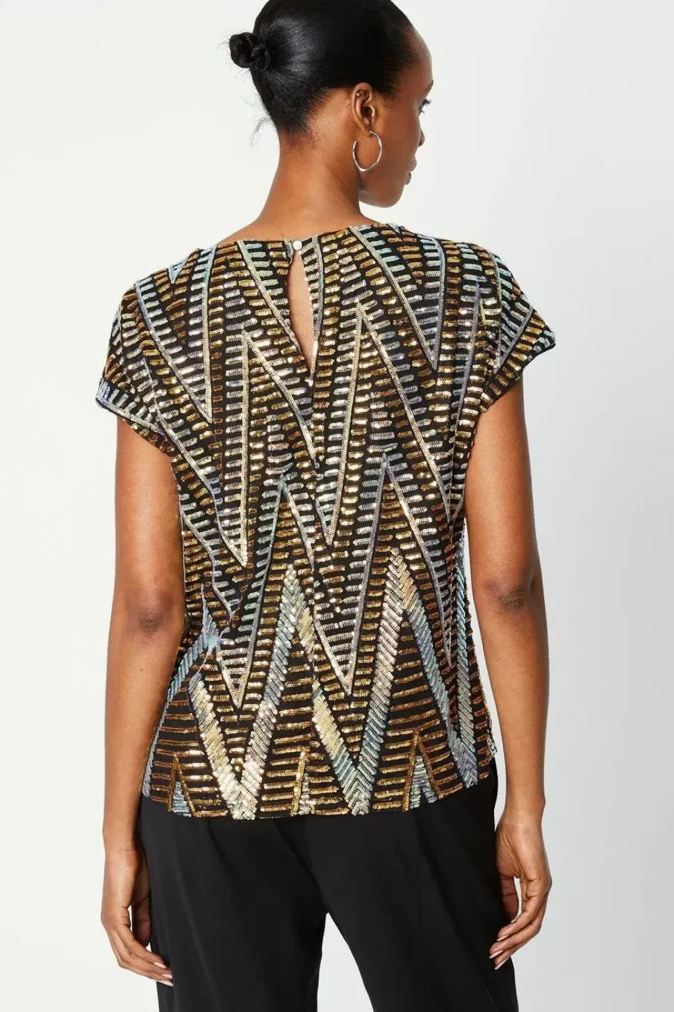 Black Multi Sequin Cold Shoulder Top