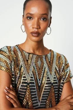 Black Multi Sequin Cold Shoulder Top