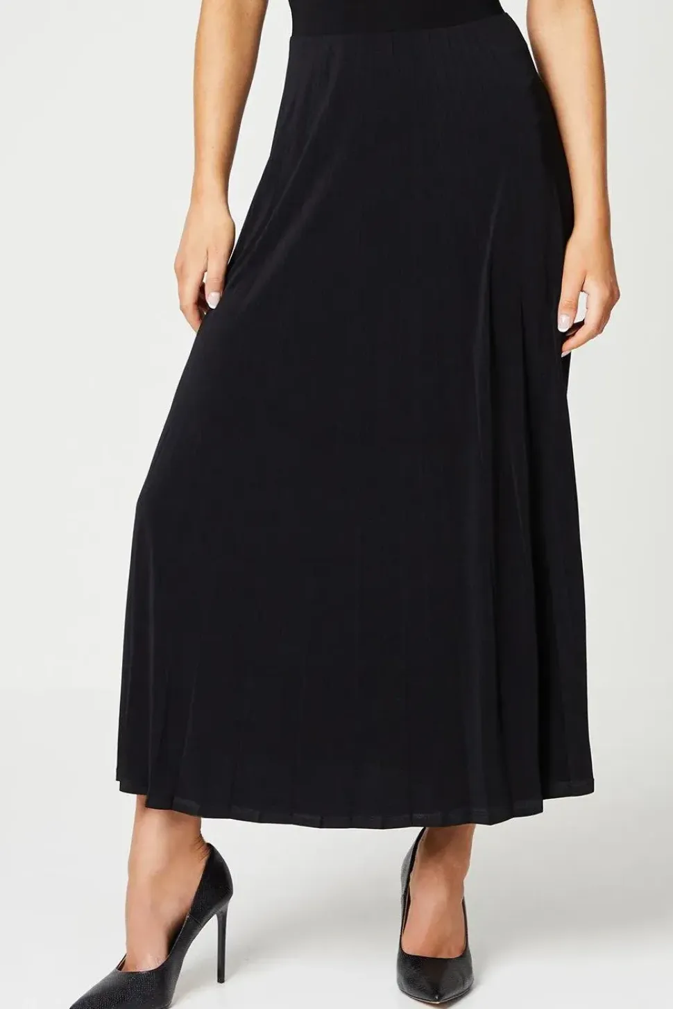 Black Pleated Midi Skirt