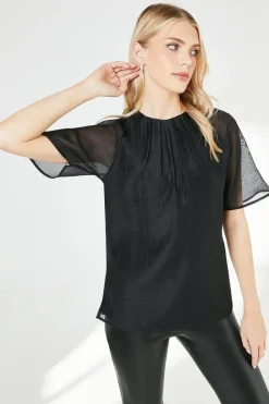 Black Pleat Neck Top