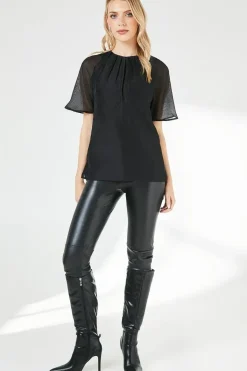 Black Pleat Neck Top