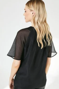 Black Pleat Neck Top