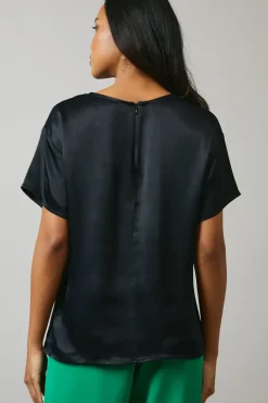 Black Pocket Detail Viscose Satin Top