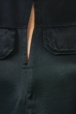 Black Pocket Detail Viscose Satin Top