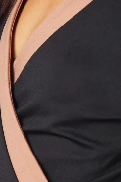 Black Ponte Contrast Wrap Dress