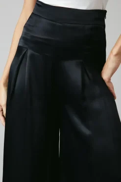 Black Premium Satin Wide Leg Trouser