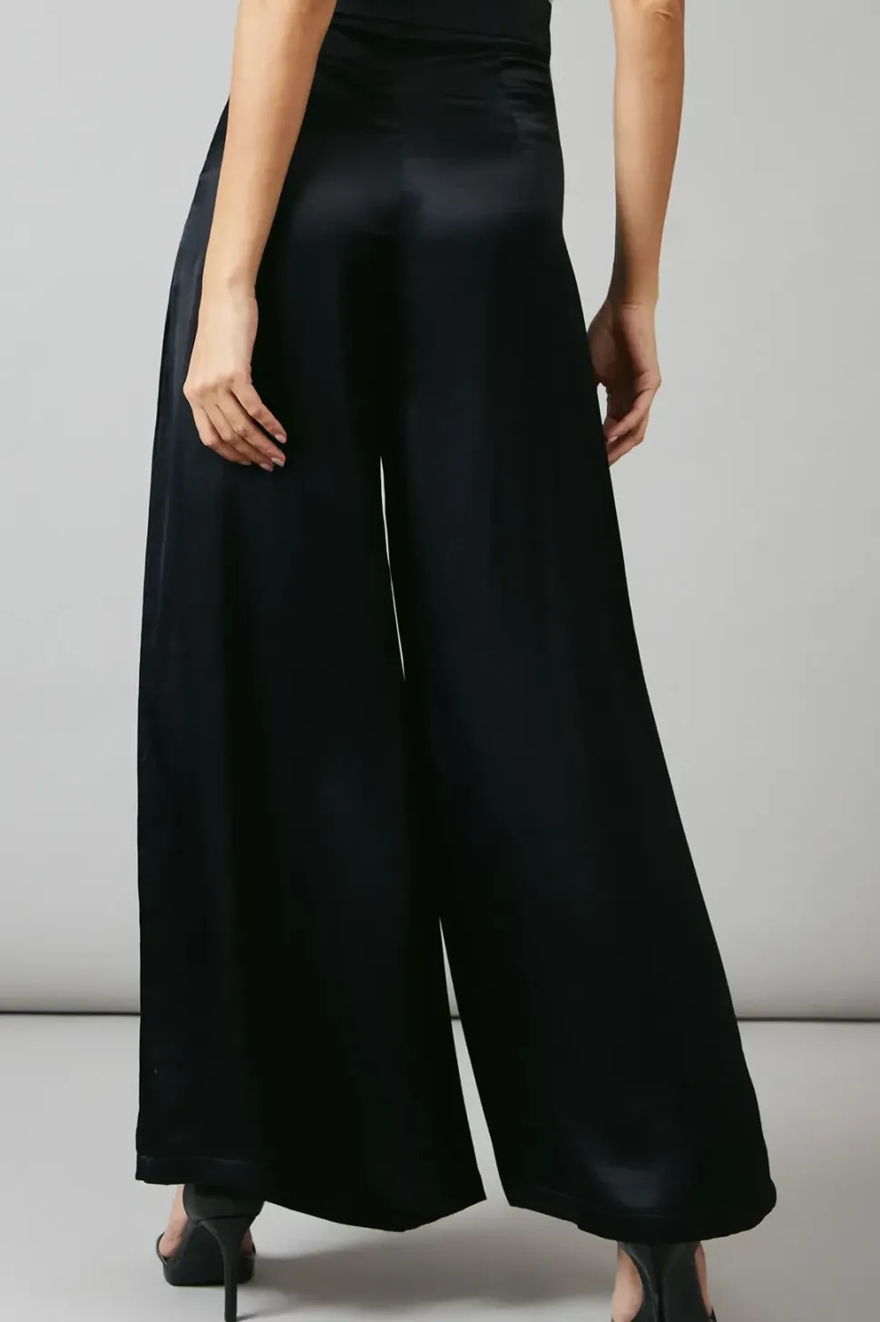 Black Premium Satin Wide Leg Trouser