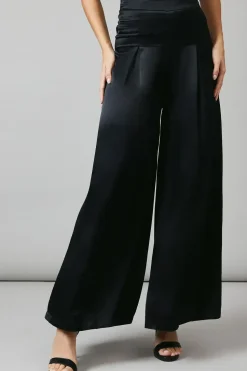 Black Premium Satin Wide Leg Trouser