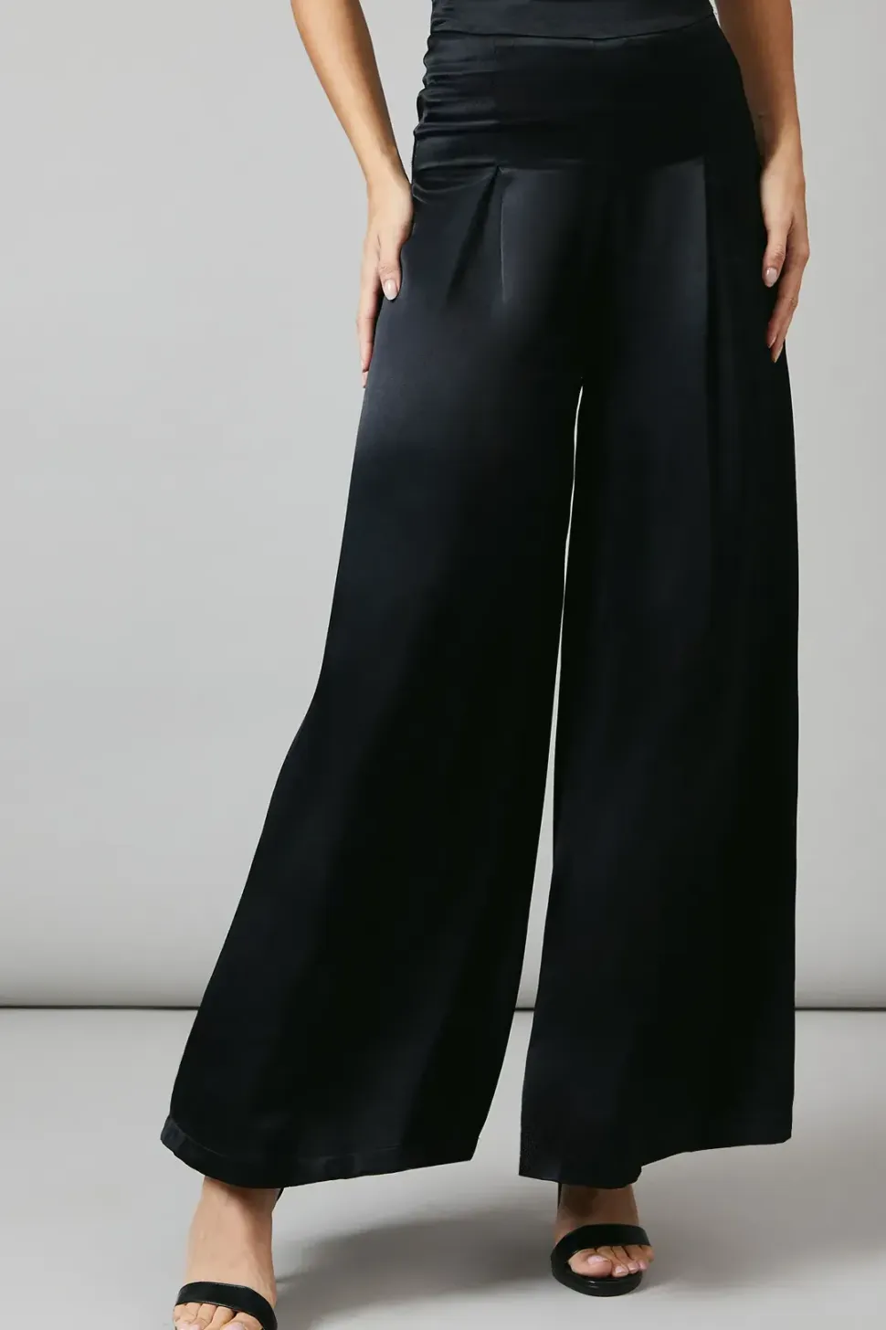 Black Premium Satin Wide Leg Trouser