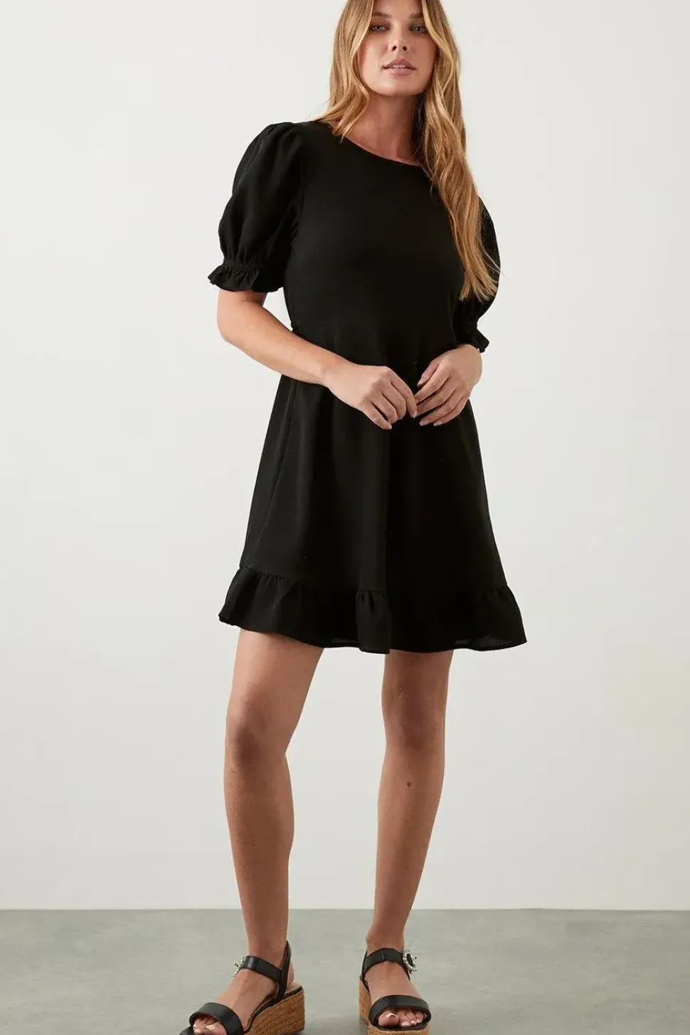 Black Ruffle Hem Mini Dress