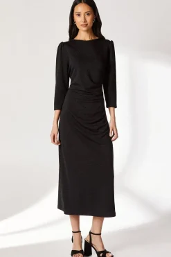 Black Seam Detail Textured Jersey Midi Dress