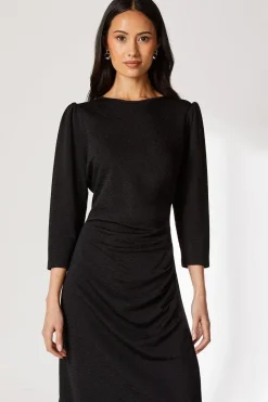Black Seam Detail Textured Jersey Midi Dress