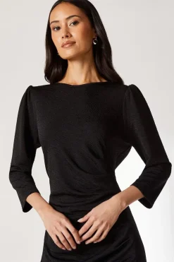 Black Seam Detail Textured Jersey Midi Dress