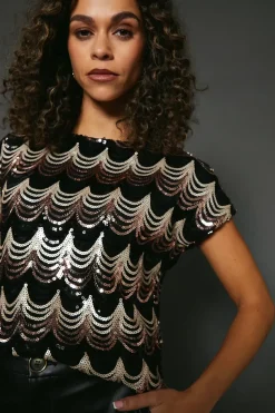 Black Sequin Detail T-shirt