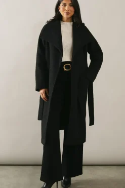 Black Shawl Collar Belted Coat