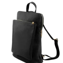 Black Soft Pebbled Leather Pocket Backpack | BYLER