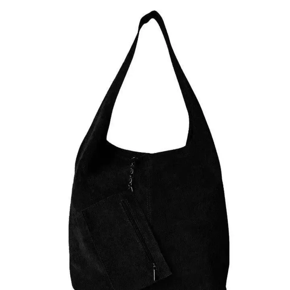 Black Soft Suede Leather Hobo Shoulder Bag | BYIAE