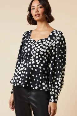 black spot button front blouse