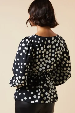black spot button front blouse