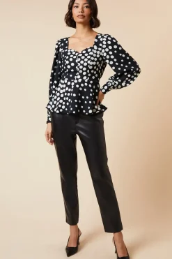 black spot button front blouse