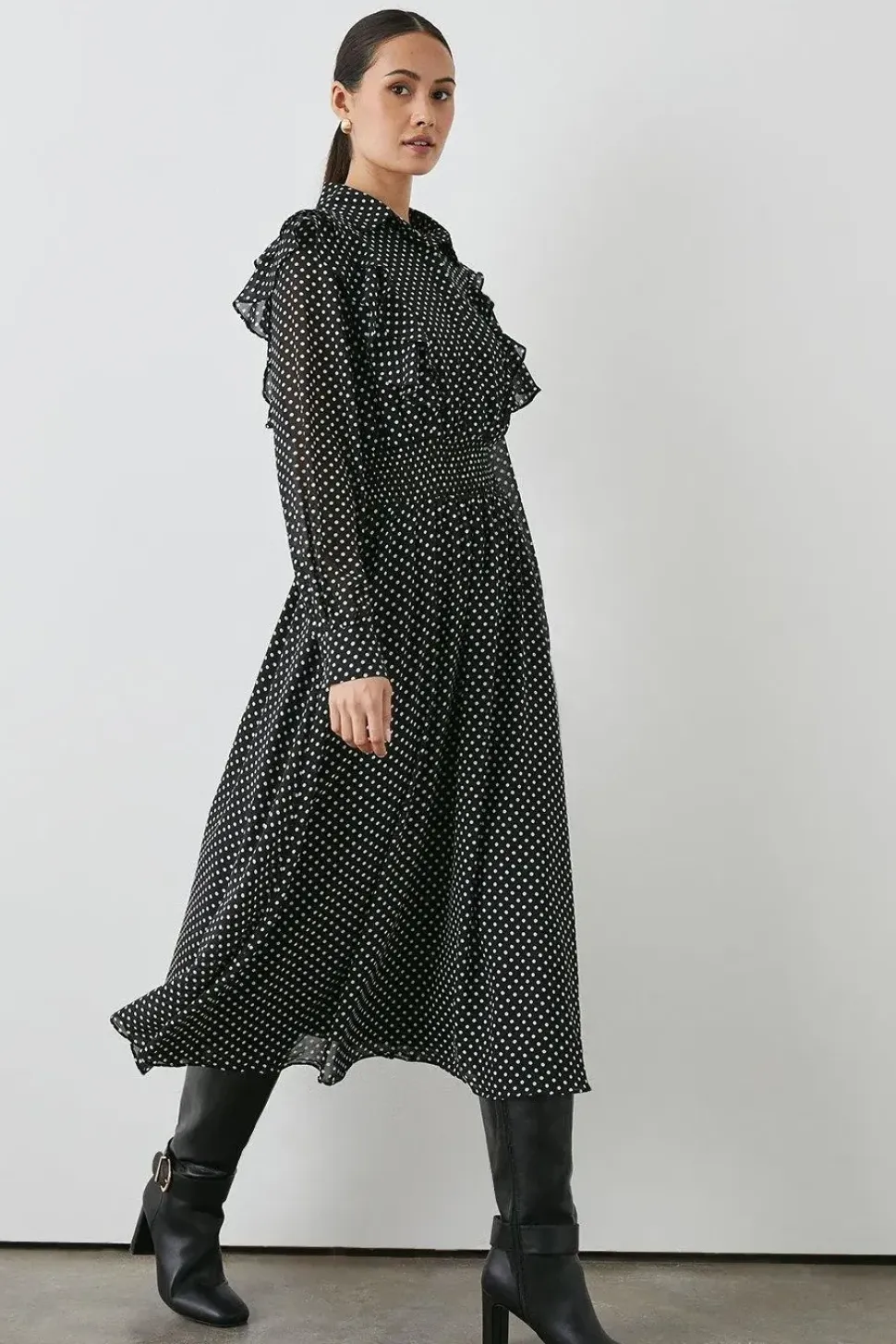 Black Spot Button Up Shirt Dress