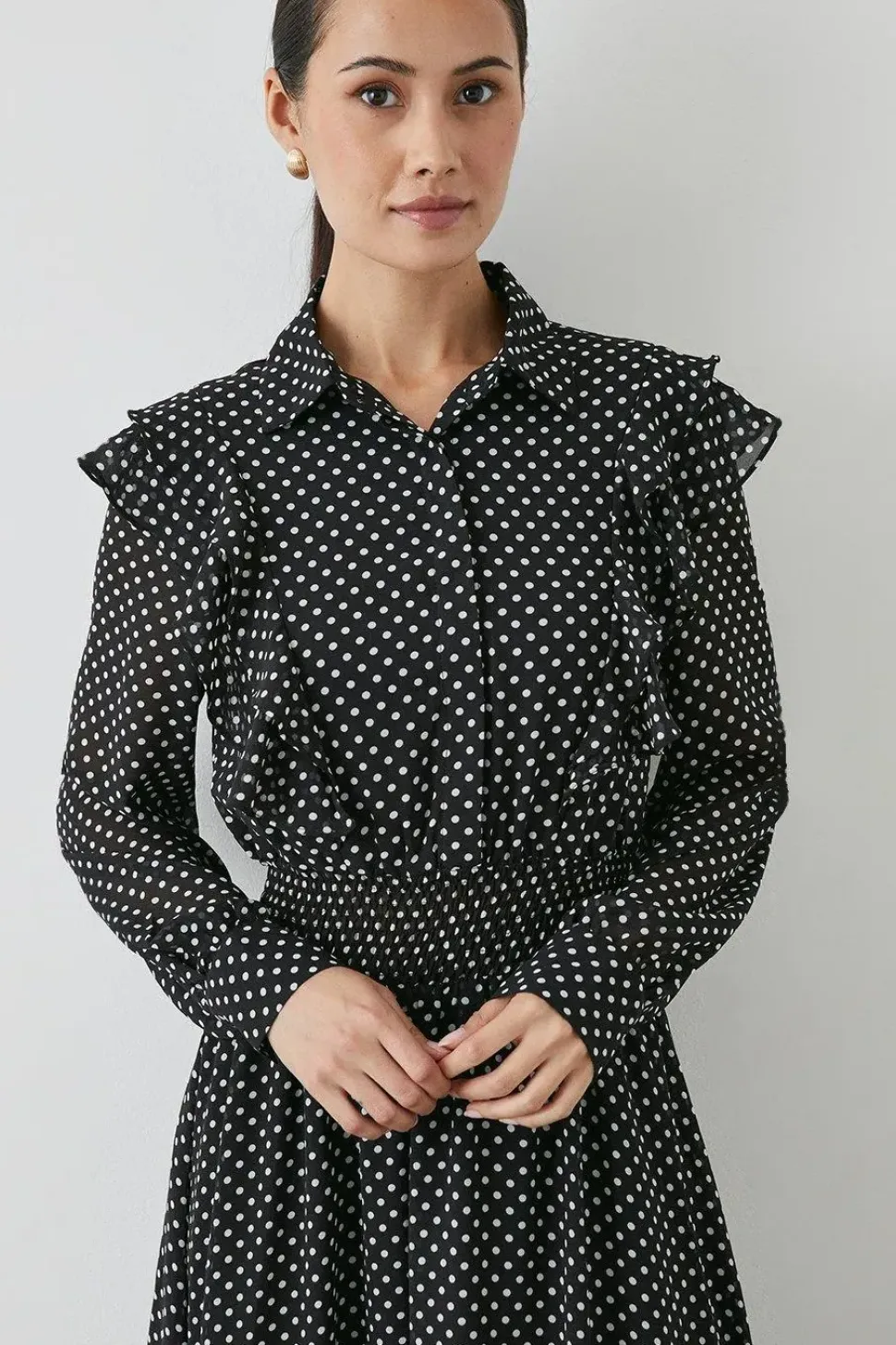 Black Spot Button Up Shirt Dress