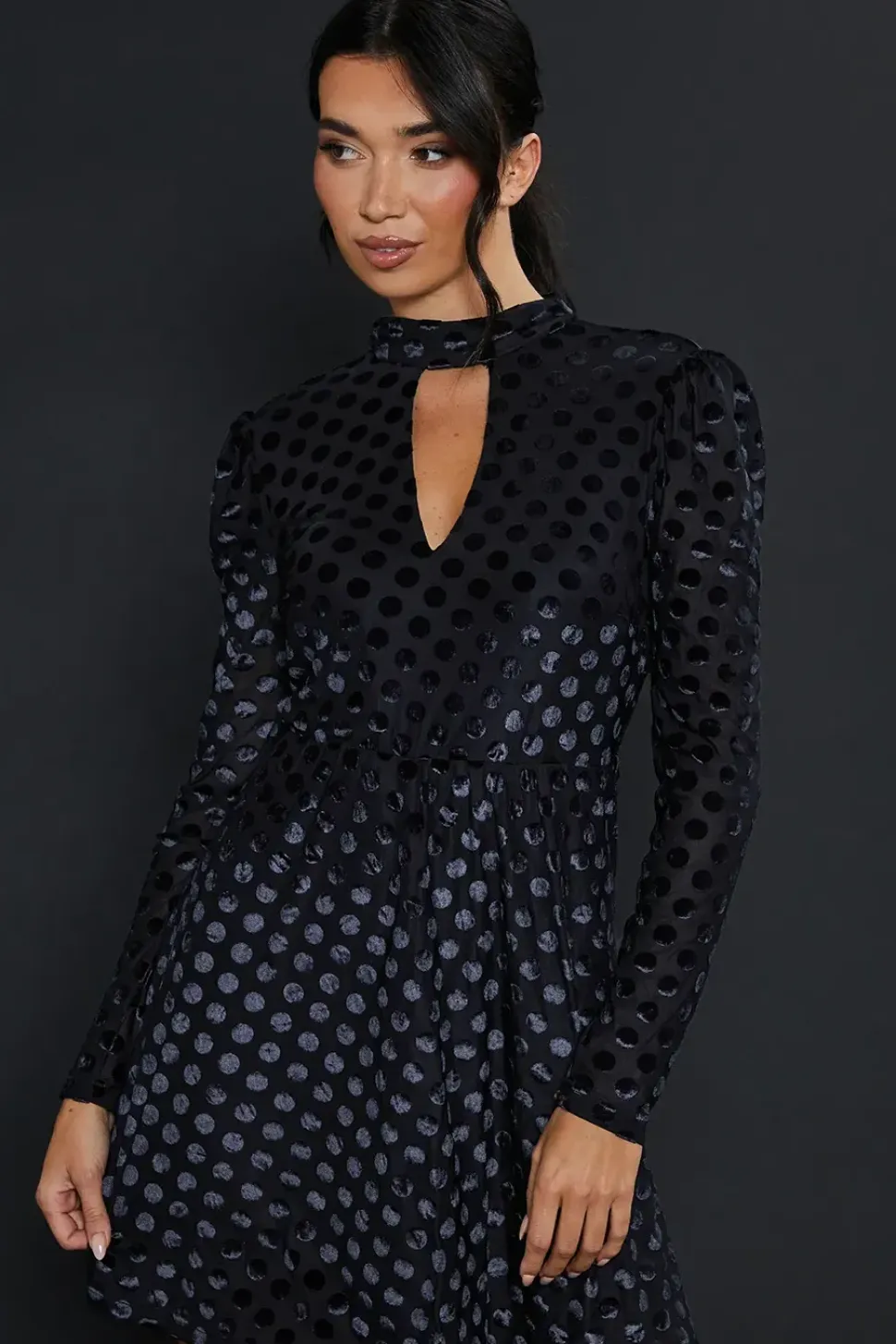 Black Spot Devore Long Sleeve Mini Dress