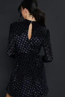 Black Spot Devore Long Sleeve Mini Dress