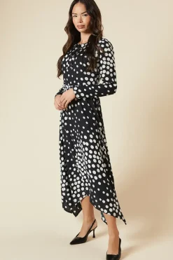 Black Spot tie front hanky hem dress