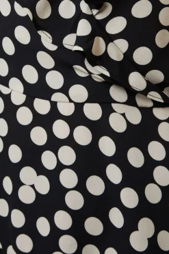 Black Spot Tiered Hem Frill Wrap Mini Dress