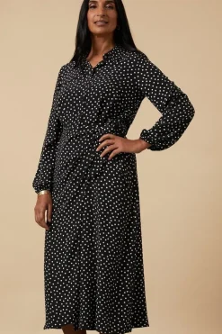 Black Spot Wrap Waist Dress