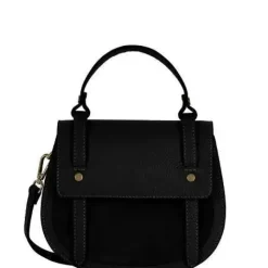 Black Strap Front Leather Saddle bag|