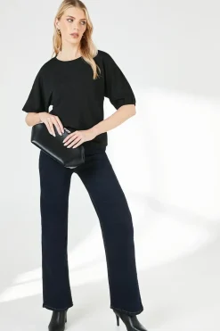 Black Textured Jersey Top