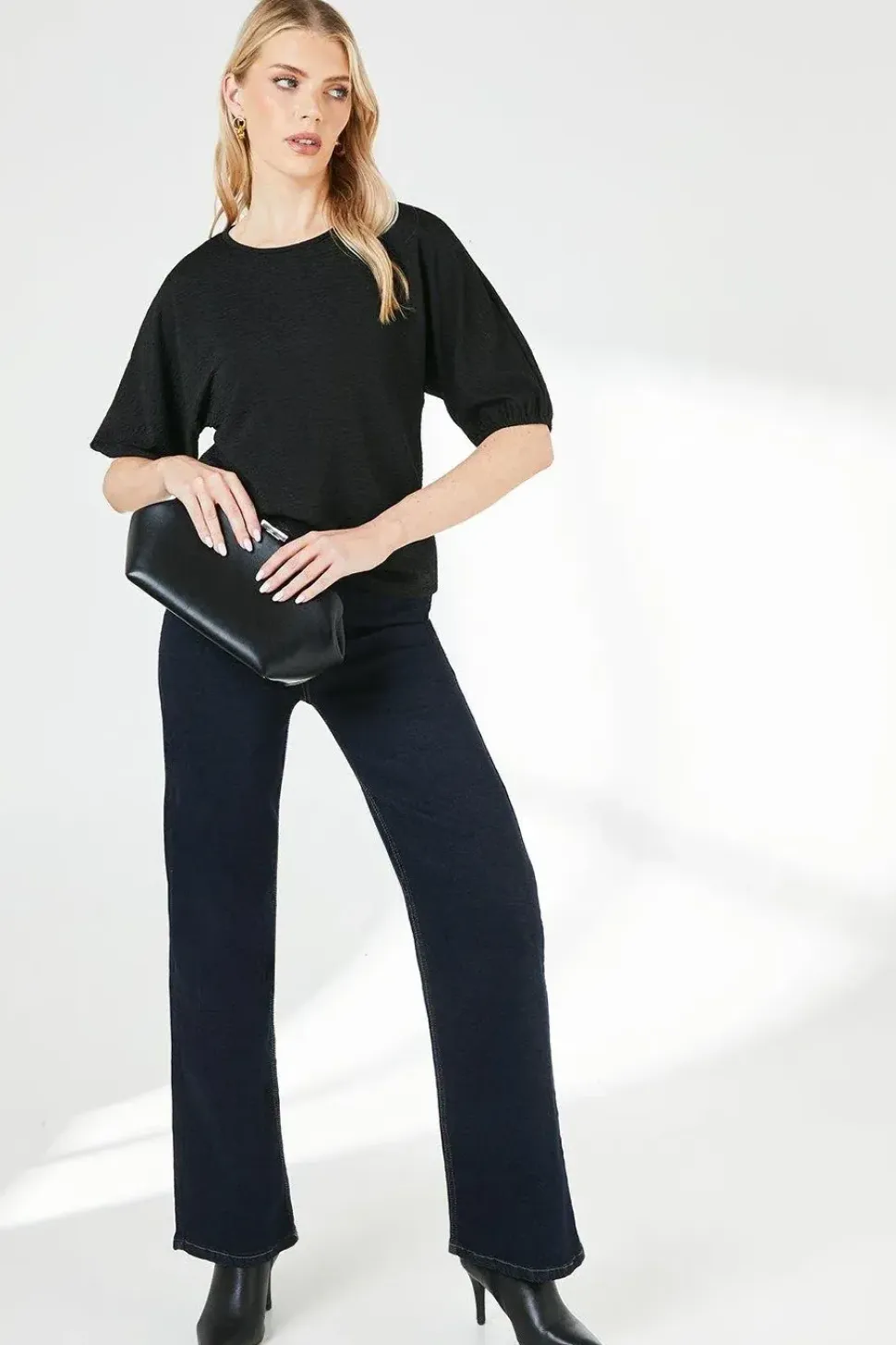Black Textured Jersey Top