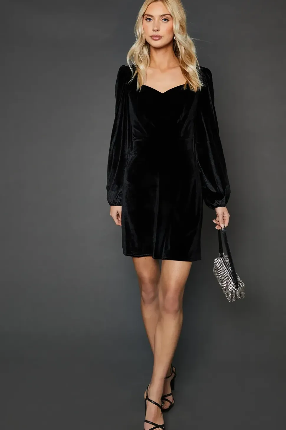 Black Velvet Sweetheart Neck Mini Dress